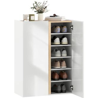 HOMCOM Homcom Zapatero De 6 Niveles Con 2 Puertas En Blanco Brillo Cierre Suave Y Estantes Ajustables Para 18 Pares De Zapatos 70x33,5x95 Cm Blanco
