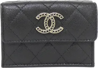 Chanel Black Grained Calfskin Wallet (Tri-Fold) (Pre-Owned)