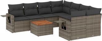 vidaXL Set De Muebles De Jard&iacute;n 9 Pzas Y Cojines Rat&aacute;n Sint&eacute;tico Gris Vidaxl