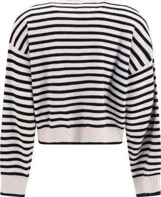 Lisa Yang Womens Marit Striped Cardigan Oyster-Black Stripes Kashmir-Capra Hircus Oyster/black Kashmir/capra Sweater