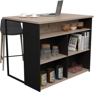 OEM Isla Cocina Buh Mueble Auxiliar Negro Y Roble Jackson 109x90x80 Cm