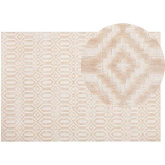 Beliani Rug Beige Viscose 140 x 200 cm Geometric Pattern Hand Woven Flatweave ADATEPE