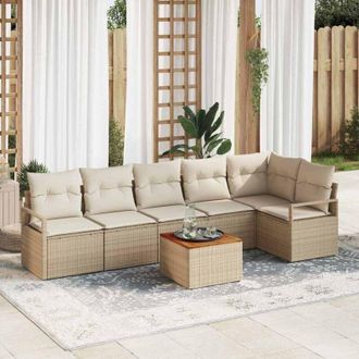 vidaXL Vidaxl - Conjunto De Sof&aacute; De Jard&iacute;n Con Coj&iacute;n 7 Pcs Beige Polirat&aacute;n