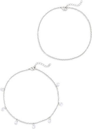 Nordstrom Rack Set of 2 Cubic Zirconia Charm Anklets in Clear- Silver at Nordstrom Rack