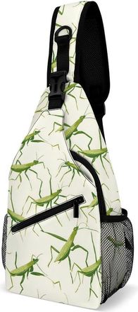 Generic Mantis Pattern Mens Shoulder Bags Sling Crossbody Backpack Travel Hiking Chest Bag with Small Side 38x20cm