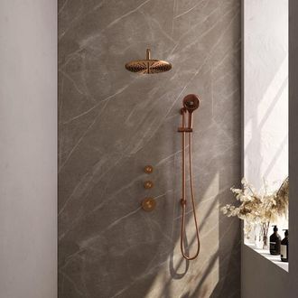 Marcel Breuer Copper Edition Regendoucheset inbouw - hoofddouche 30cm - Wandarm - glijstang - inclusief inbouwdeel - gladde knoppen - handdouche Rond 3 standen - PV