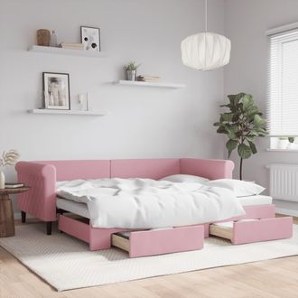 vidaXL Sof&aacute; Cama Nido Con Cajones Terciopelo Rosa 90x200 Cm Vidaxl