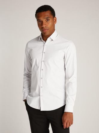 Calvin Klein POPLIN STRETCH SLIM SHIRT mit Kentkragen, Logoprint auf Brusth&ouml;he