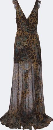 Etro Printed ruffled seersucker gown