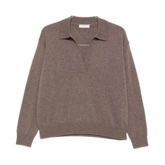 Majestic Filatures Polo Shirts, female, Beige, S, Beige Knitted Polo T-shirt