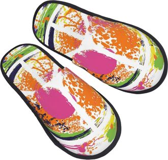 Generic Comfortable House Slipper Colorful Peace Sign House Shoes Plush Spa Slippers for Travel Hotels Guest M