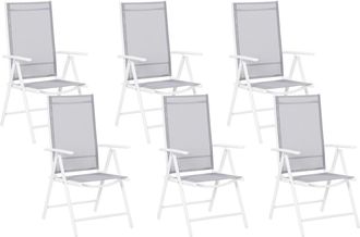 Beliani Beliani - Set Di 6 Sedie Da Giardino In Tessuto Grigio Struttura Alluminio Bianco Catania