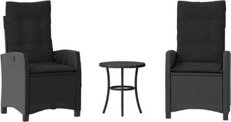 vidaXL 3 Piece Bistro Set with Cushions Black Poly Rattan vidaXL