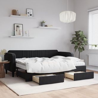 vidaXL Sof&aacute; Cama Nido Con Cajones Terciopelo Negro 80x200 Cm Vidaxl