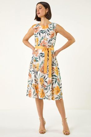 Roman Floral Print Lace Stretch Dress