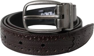 Dolce & Gabbana Dark Brown Perforated Leather Metal Buckle Belt Men