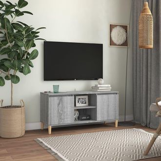 vidaXL Vidaxl - Mesita De Noche Patas Madera Maciza Gris Sonoma 103,5x35x50 Cm