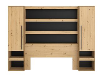 Vente-Unique Puente de cama con almacenaje y LED - L269 cm - Color: Natural y negro - VARLY