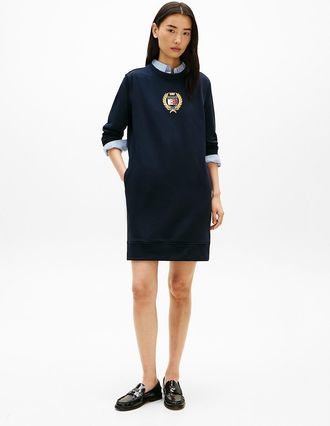 Tommy Hilfiger Womens Laurel Leaf Logo Sweatshirt Dress - Navy - S