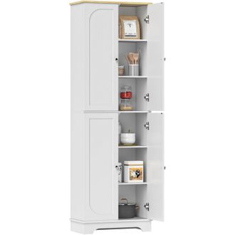 HOMCOM Alacena De Cocina Armario De Cocina Mueble Auxiliar De Cocina Con 4 Puertas Y Estantes Ajustables Para Comedor Sal&oacute;n 60x30x183 Cm Blanco - Homcom