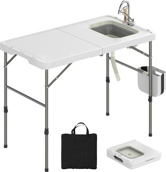 OEM Mesa Plegable Camping Con Fregadero Grifo Altura Regulable Cubo Plegable Ranuras Regla Y Bolsa De Transporte