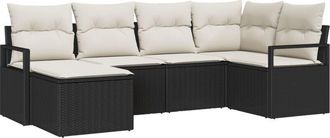 vidaXL Garden Sofa Set 6 pcs Black Poly rattan Vidaxl