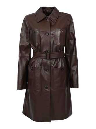 Max Mara Mstamaca Brown Leather Trench Coat