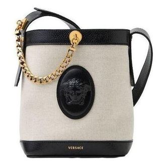 Versace (WMNS) VERSACE Pivot Mini Canvas Bucket Bag Black Beige 1026048-1A17455_DTU_UNICA_2K00J