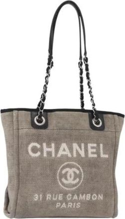 Chanel Pre-owned Tote Bags, female, Gray, Size: ONE SIZE Pre-owned Canvas Tote Bag