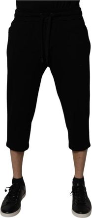 Dolce & Gabbana Korte Broeken, Heren, Zwart, L, Katoen, Cropped joggingbroek met trekkoord