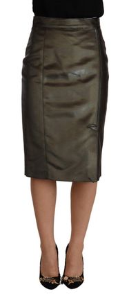 Gianfranco Ferre Metallic High Waist Pencil Midi Womens Skirt