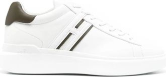 Hogan Witte leren sneakers met logo patch - Heren - Sneakers - Wit - 43 1/2 EU - Leer - Schoenen