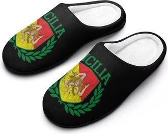 Generic Sicilian Flag on Shield with Laurels Funny Womens Cotton Slippers Shoes Novelty Soft Non-Slip Sole Home Shoe