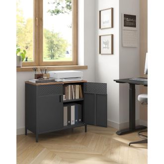 Vasagle Metal Cabinet Industrial Double Doors Magnetic Closure Steel Frame in Black