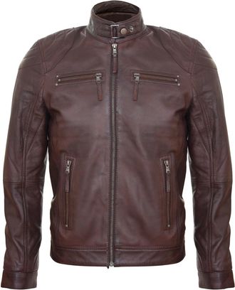 Infinity Leather Mens Leather Biker Vintage Zipped Racing Jacket