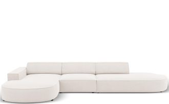 BLOOMINGLOFT 5-Sitzer Design Ecksofa Jodie mit abgerundeten Ottomanen und Eckteil rechts - Samtbezug