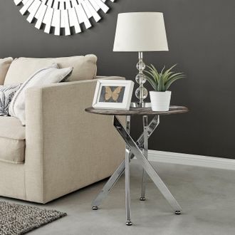 Furniturebox Novara Round Marble Effect Glass Top Side Table With Silver Metal Starburst Legs in Grey