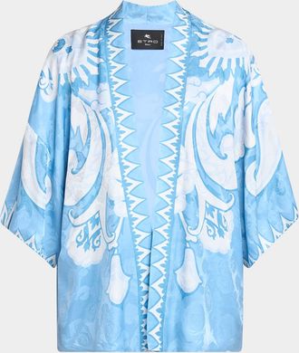 Etro Kesa Jacquard Summer Paisley Silk Robe