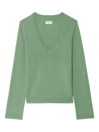 Zadig&Voltaire patch V-neck sweater - women - Wool/Cashmere - L - Green