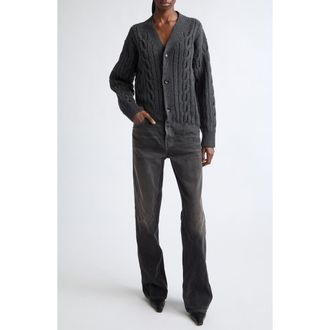 Haikure Janice Merino Wool Cardigan & Distressed Slim Straight Leg Jeans Jumpsuit in Vintage Black at Nordstrom, Size X-Large