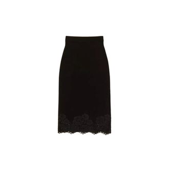 Twinset Midi Skirts, female, Black, Size: M Knit Midi Skirt with Lace