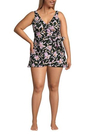 Lands End Side Tie Mini Swim Dress Swimsuit in Tropic Floral/rich Olive at Nordstrom, Size 24W