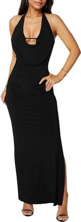 Bebe Plunge Neck Cowl Maxi Dress