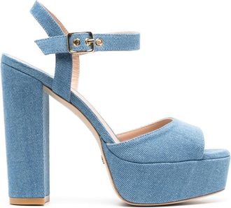 Stuart Weitzman block-heel platform sandals - women - Fabric/Calf Leather/Rubber/Calf Leather - 38 - Blue