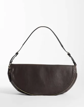 Mango borsa a spalla color cioccolato-Marrone