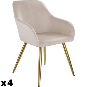TecTake 4 sillas de comedor aterciopeladas, 58 x 62 x 82 cm, gris topo/dorado