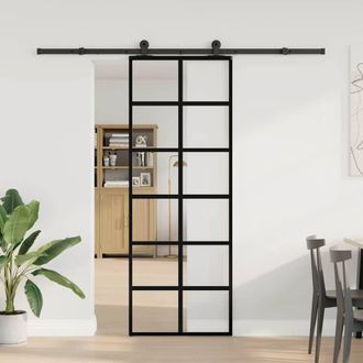 Berkfield Home Sliding Door with Hardware Set 76x205 cm ESG Glass&Aluminium in Black