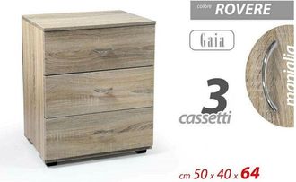 Trade Shop Trade Shop - Mobile Cassettiera Gaia Legno Rovere 3 Cassetti 50x40x64cm Design Moderno 769474