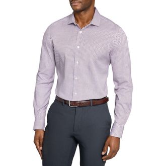 W.R.K Slim Fit Micro Square Print Reworked Cotton Dress Shirt in White/Red at Nordstrom, Size 16.5 - R
