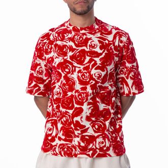 Burberry All Over Rose Print Cotton T Shirt, Size Medium